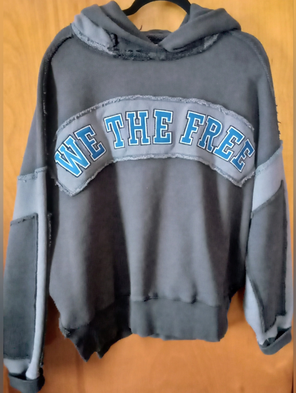 FP Movement by Free People Charcoal Hooded Sweatshirt with Light Blue Lettering